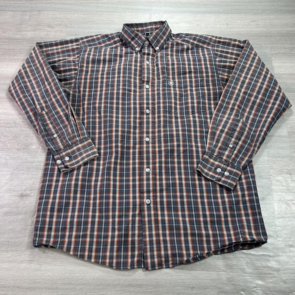 Ariat Pro Series Shirt Mens Small Blue Plaid Long Sleeve‎ Button Up Western